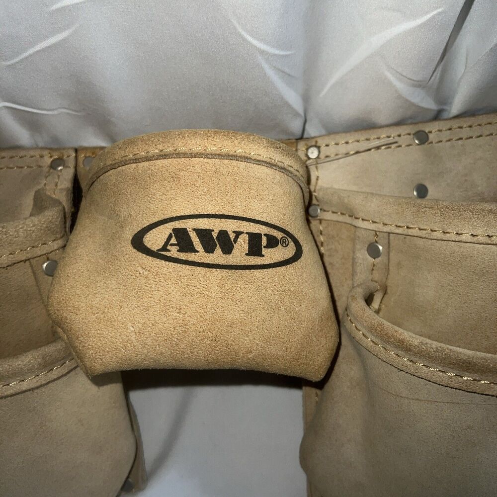 AWP Suede Leather Carpenters Tool Belt W/many Pouches & 2 Metal Hammer Loops Exc